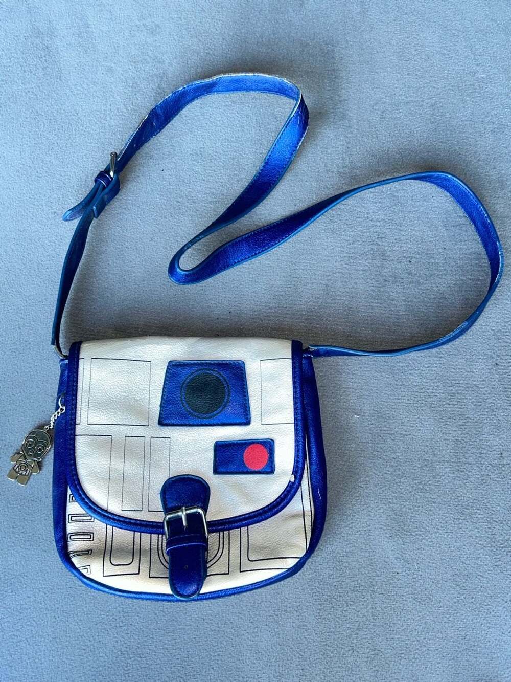 Star Wars R2-D2 Metallic Blue and White Crossbody Saddle Bag Purse